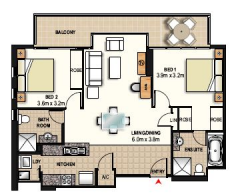 Two Bedroom Floor Plan - Meriton Pitt St Apartments